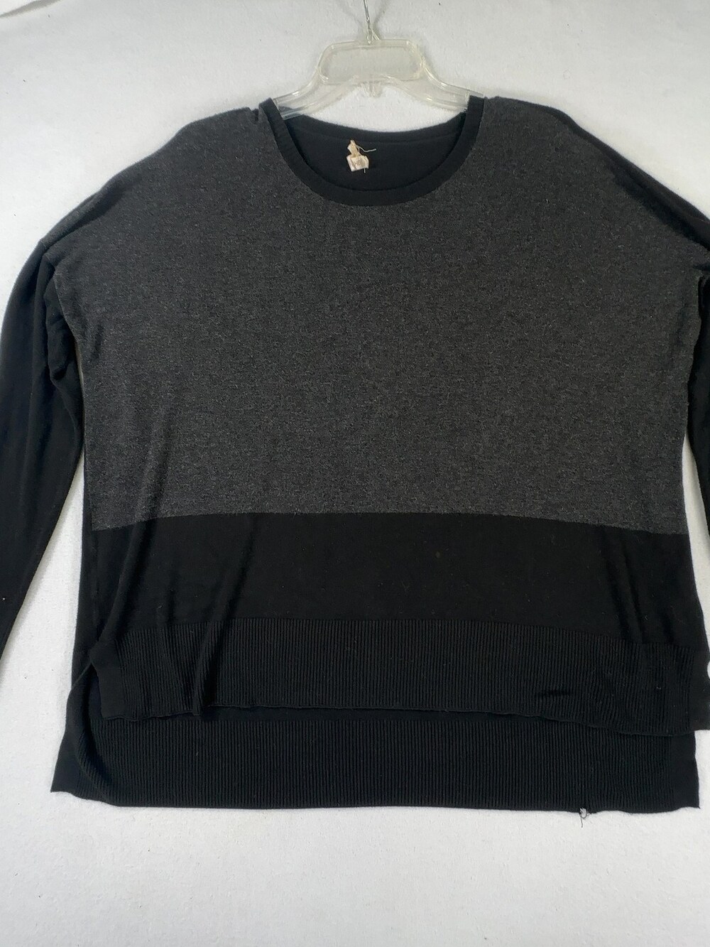 Eileen Fisher Colorblock Crewneck Sweater Black Gray Women's Size Large